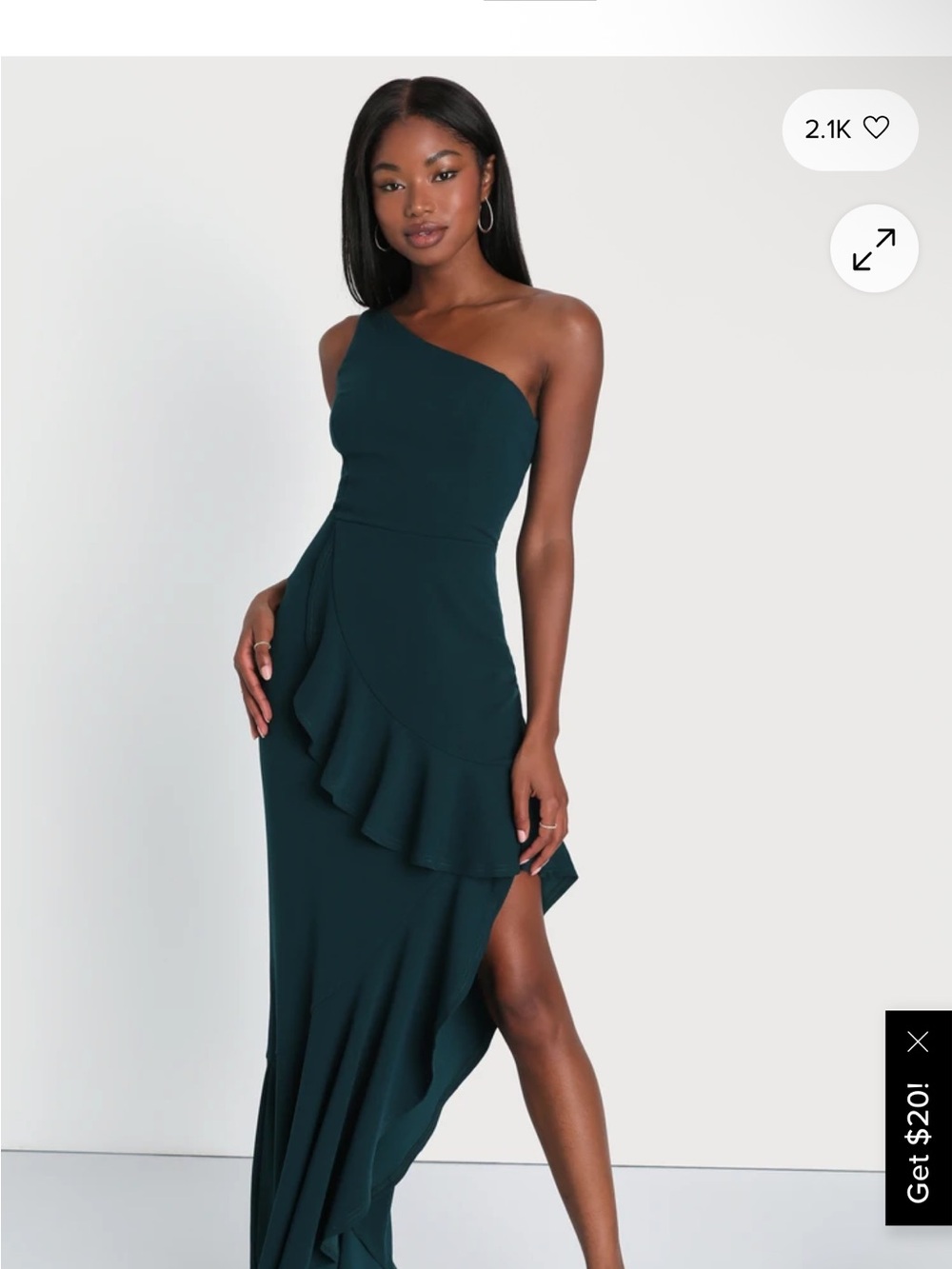 Lulu's One-Shoulder Ruffle Asymmetric Maxi Dress in Teal